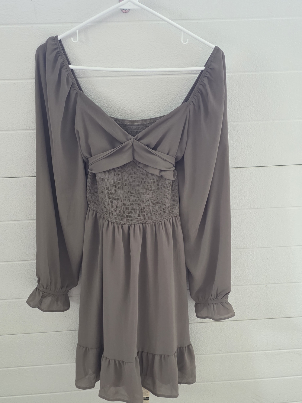 Women’s Smocked Waist Long Sleeve Dress in Taupe